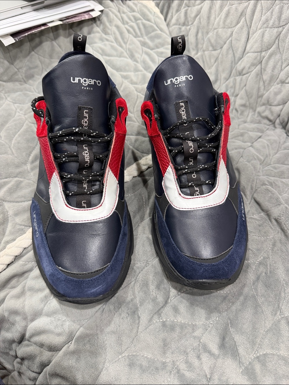 Emanuel Ungaro Navy, Red & White Men's Leather Sneakers